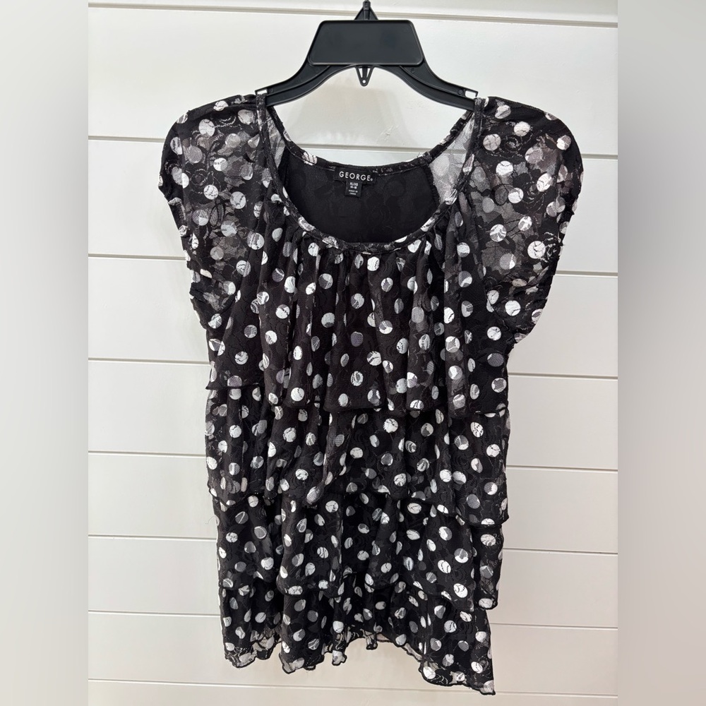 George Black and White Flutter Sleeve Blouse
